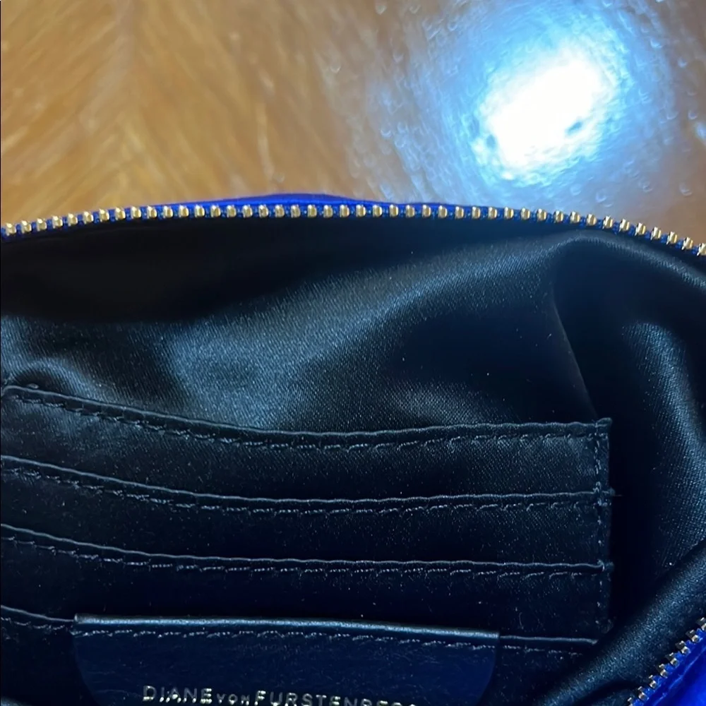 Diane Von Furstenberg Vibrant‎ Blue Satin Clutch with Gold Zipper Party Wedding